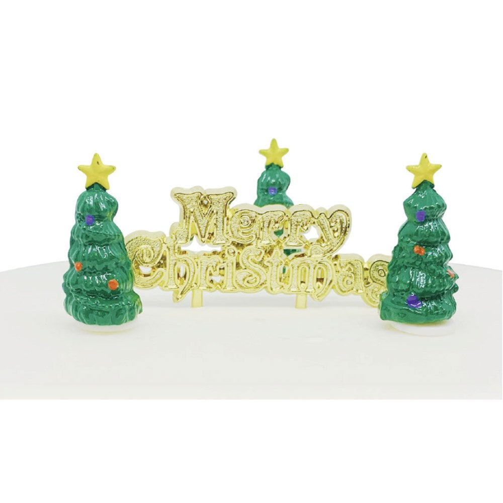 Mini Christmas Tree Plastic Cake Topper Picks and Motto