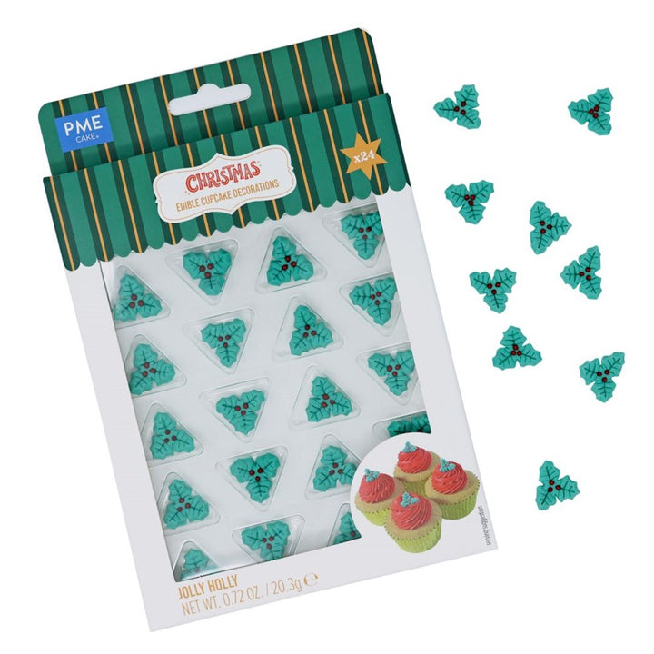 PME Jolly Holly Edible Sugar Decorations 24pk