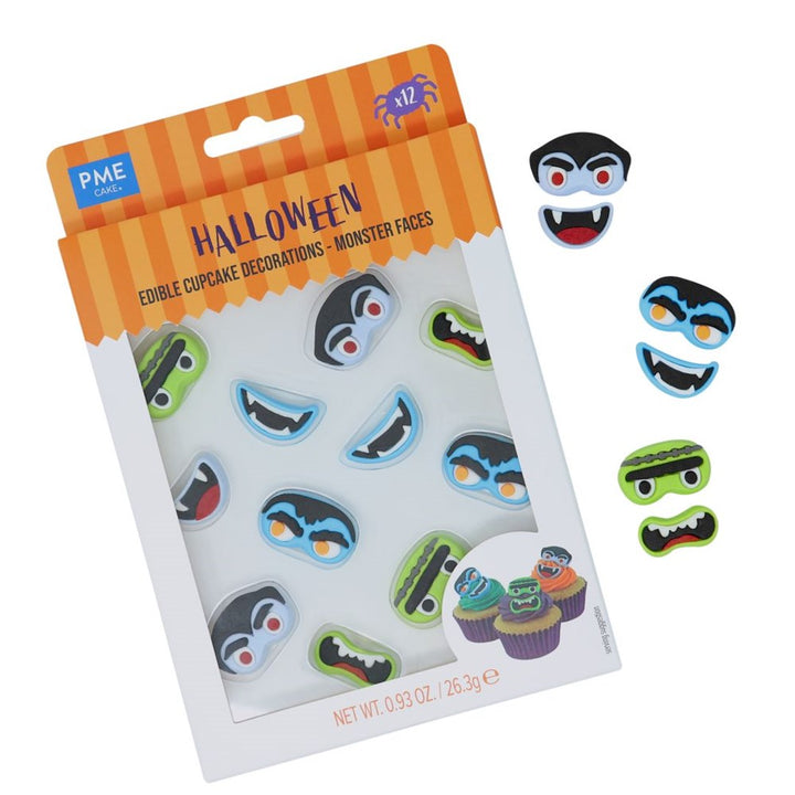 PME Edible Sugar Decorations - Monster Faces 12pc