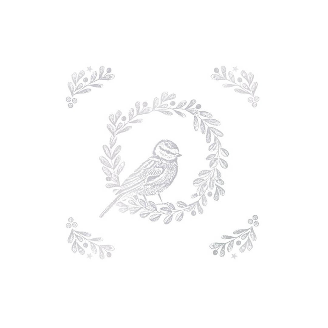 IHR Christmas Cocktail Napkins 20pk Bright Bird Wreath White/Silver