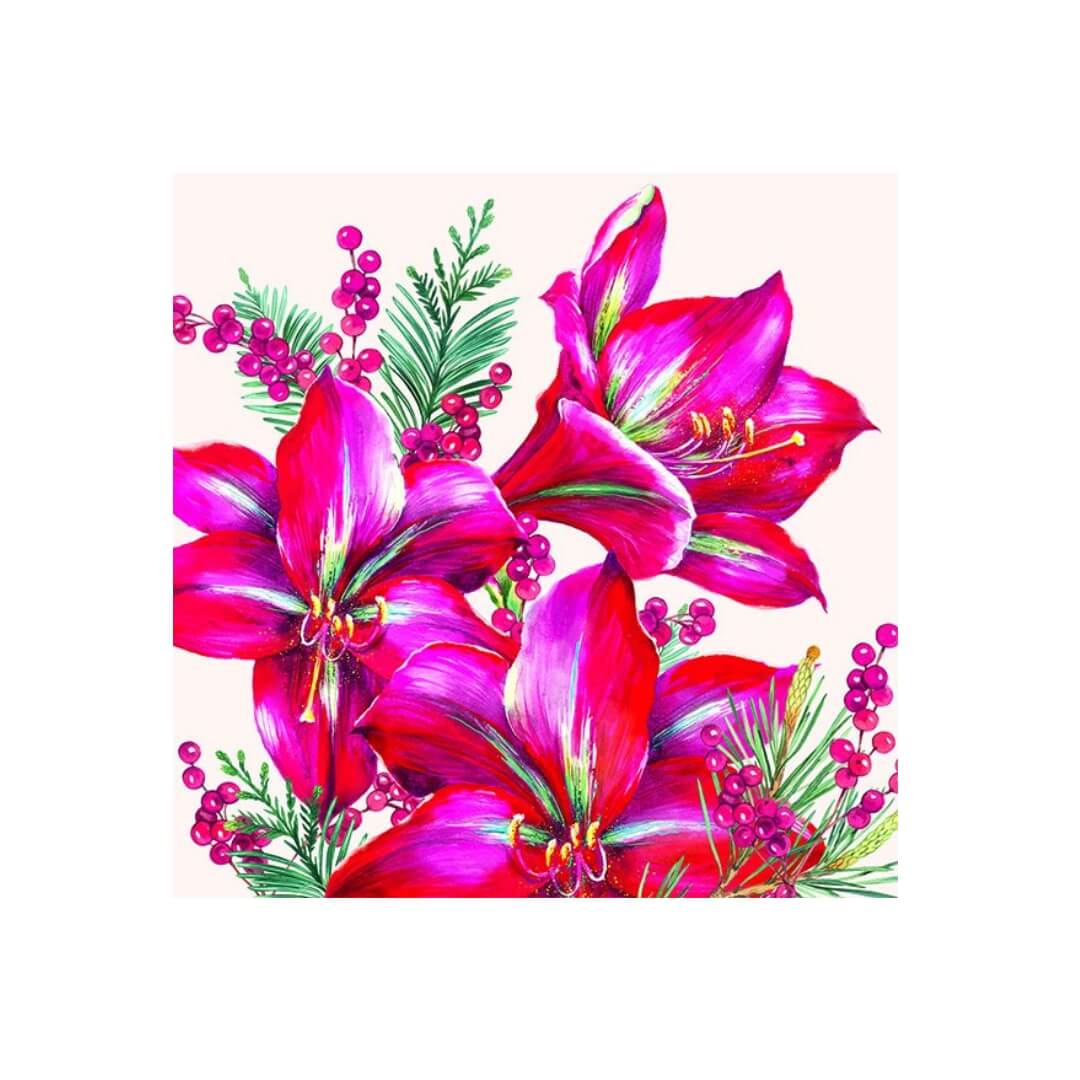 IHR Christmas Cocktail Napkins 20pk Classic Amaryllis Cream