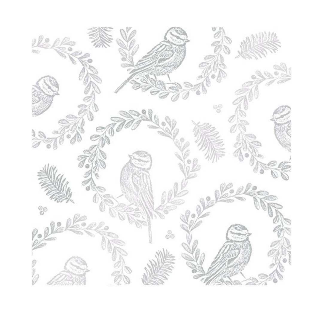 IHR Christmas Luncheon Napkins 20pk Bird Wreath White Silver