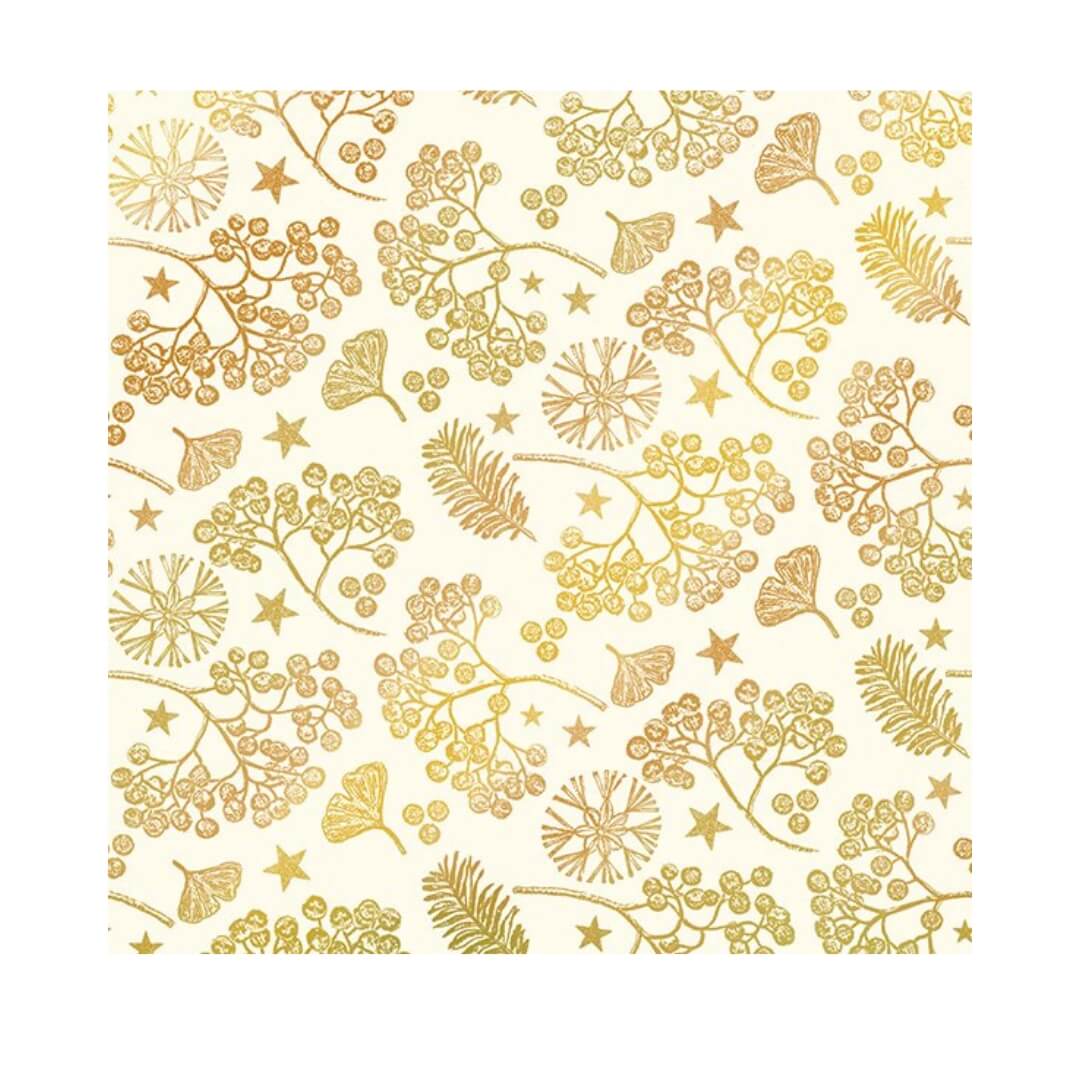 IHR Christmas Luncheon Napkins 20pk Bright Winter Branches Cream/Gold