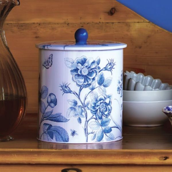 Sanderson Etchings and Roses Tin Biscuit Barrel