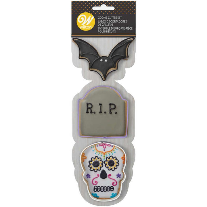 Wilton Cookie Cutter Set- Bat, Headstone, Skull 3pc