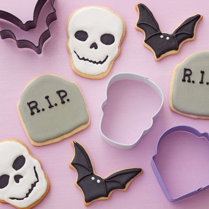 Wilton Cookie Cutter Set- Bat, Headstone, Skull 3pc