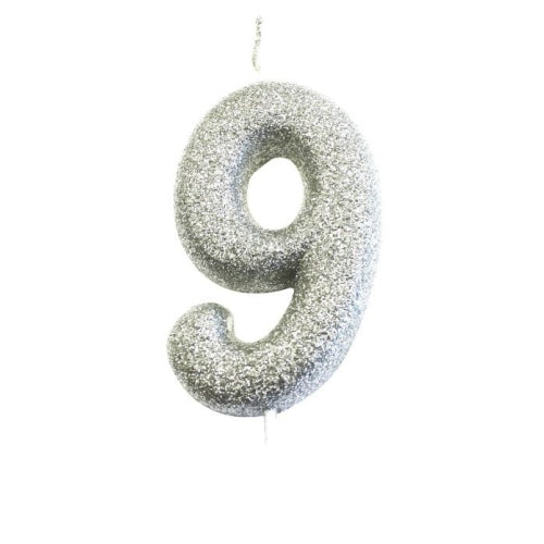 Silver Glitter Moulded Numeral Cake Candle