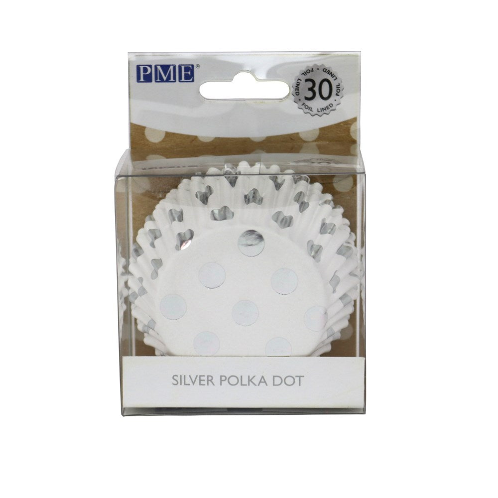 PME Foil Cupcake Baking Cups Silver Dots Pk/30