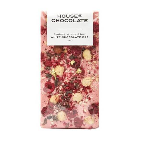 House of Chocolate Bar: Raspberry Hazelnut & White Cacao