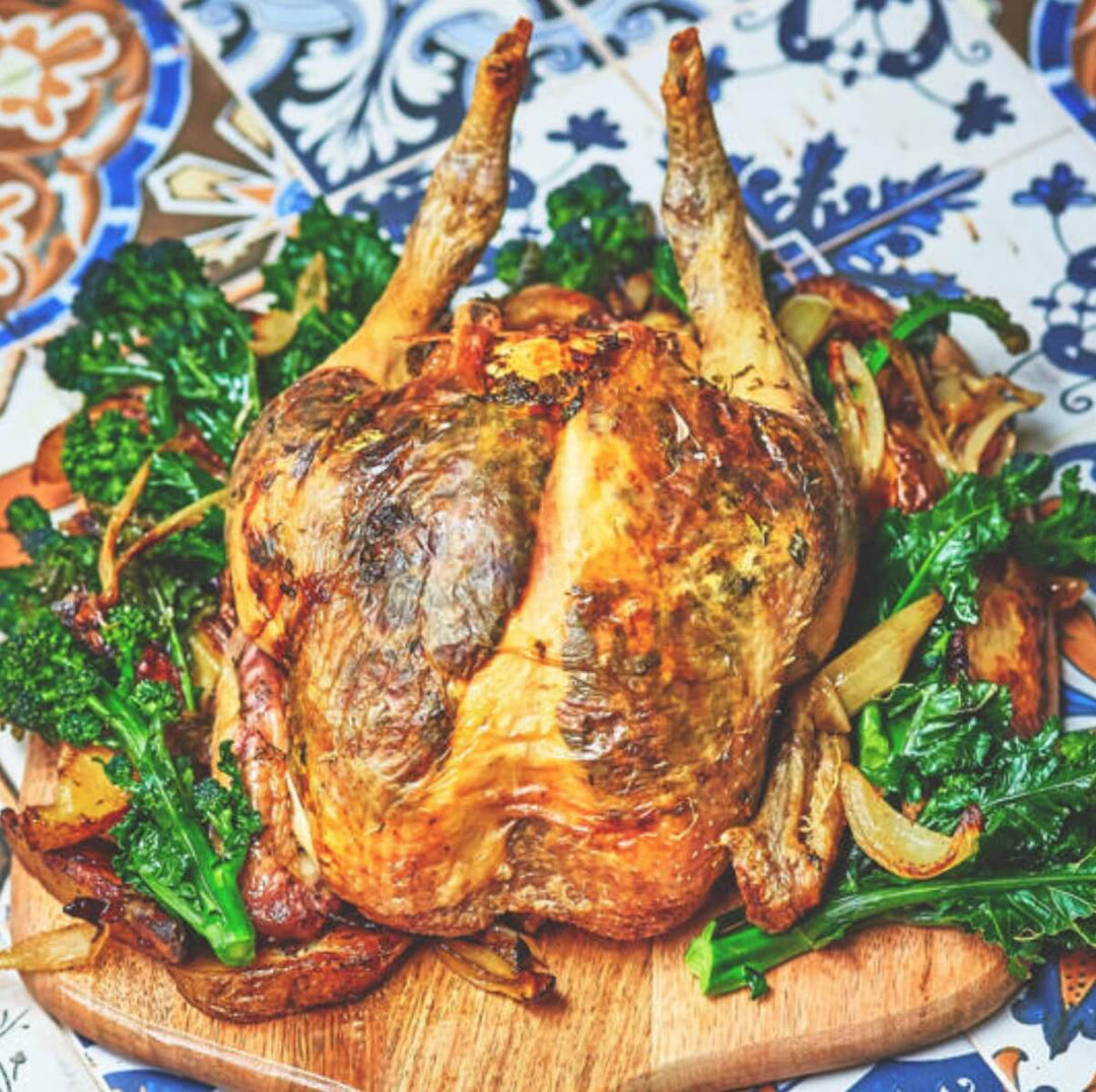 Belazu Roast Chicken stuffed with Beldi Preserved Lemons, Garlic and Parsley