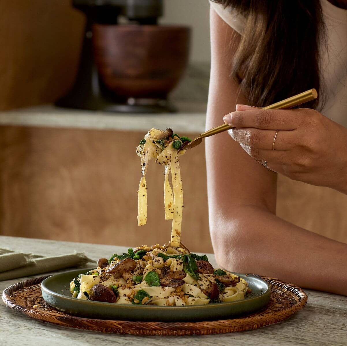 KitchenAid's Fresh Fettuccine with Mushrooms and Walnuts