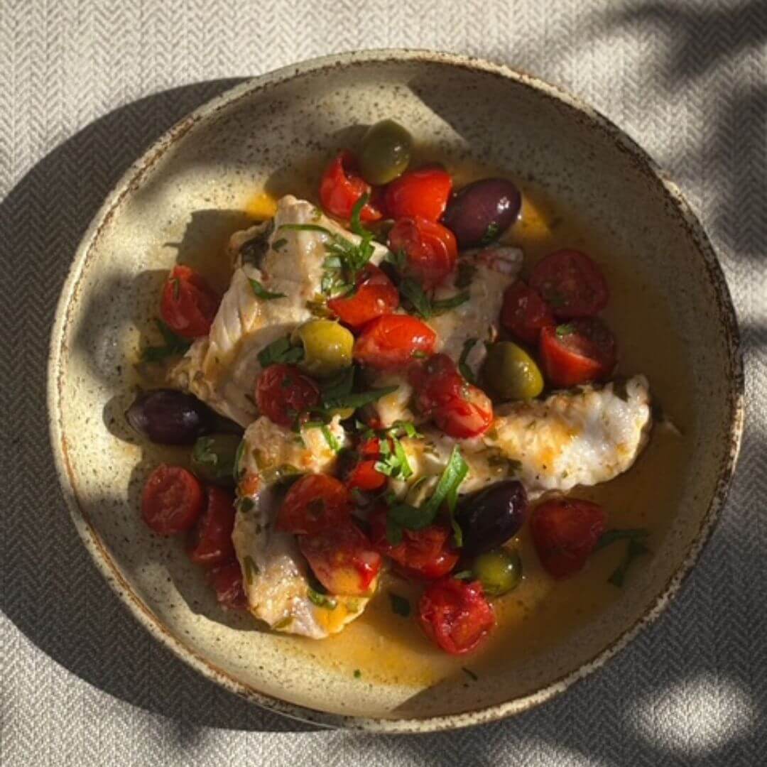 Jamie Oliver's Adapted Fish with Tomatoes & Olives