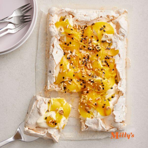 Milly's Christmas Hazelnut and Peach Pavlova