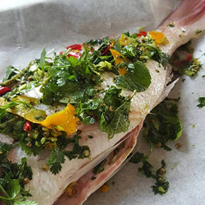 Baked Snapper with Aromatics & Avocado