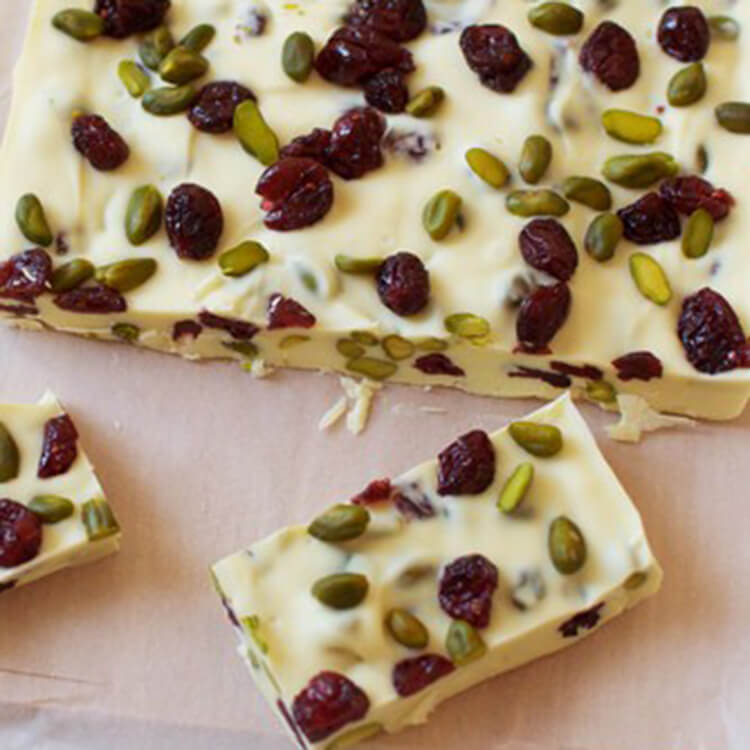 White Chocolate, Cranberry and Pistachio Slice