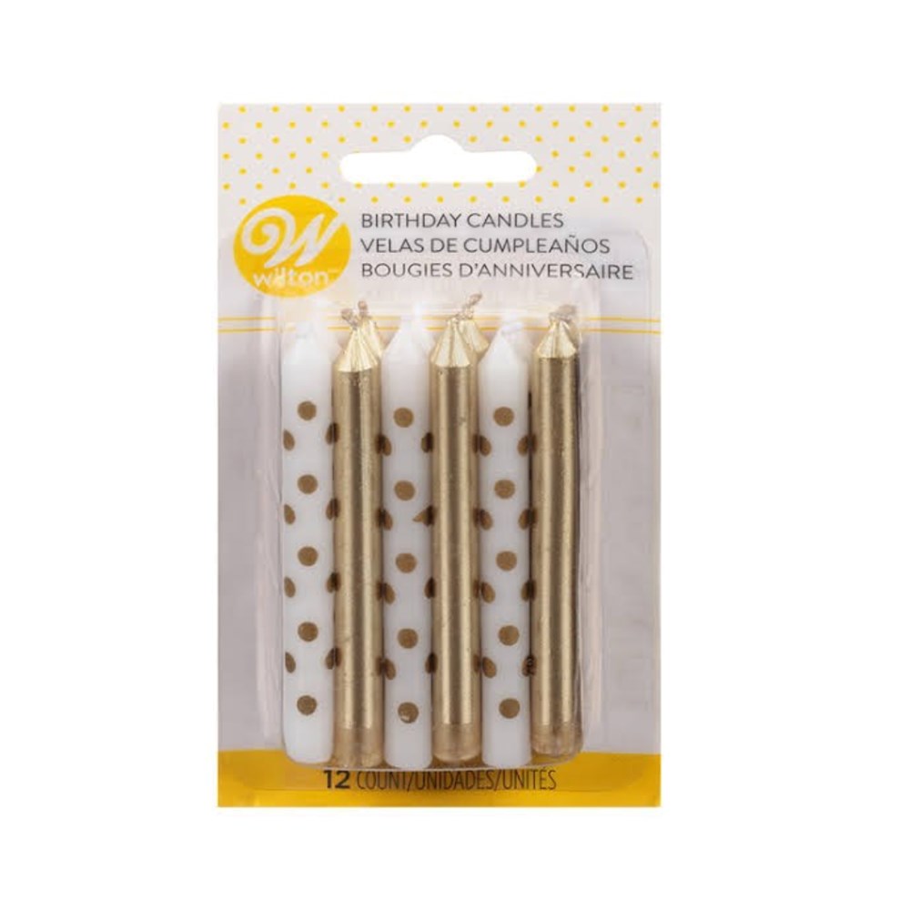 Wilton Gold Dot Combo Candles 12pk