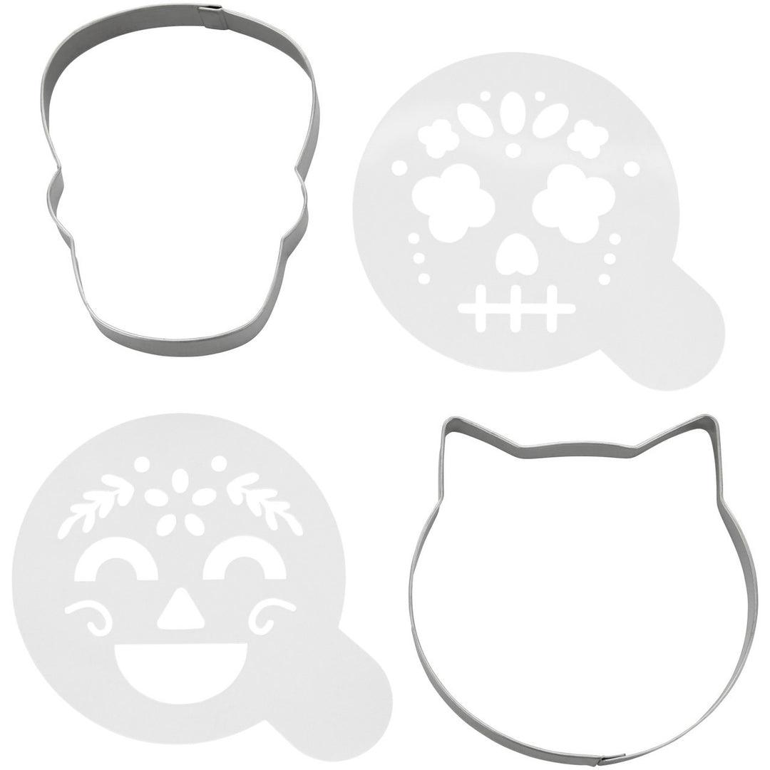 Wilton Cat Skull Stencil & Cookie Cutter Set 4pc