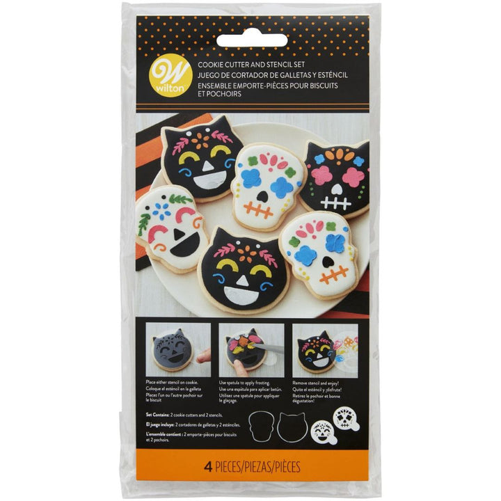 Wilton Cat Skull Stencil & Cookie Cutter Set 4pc