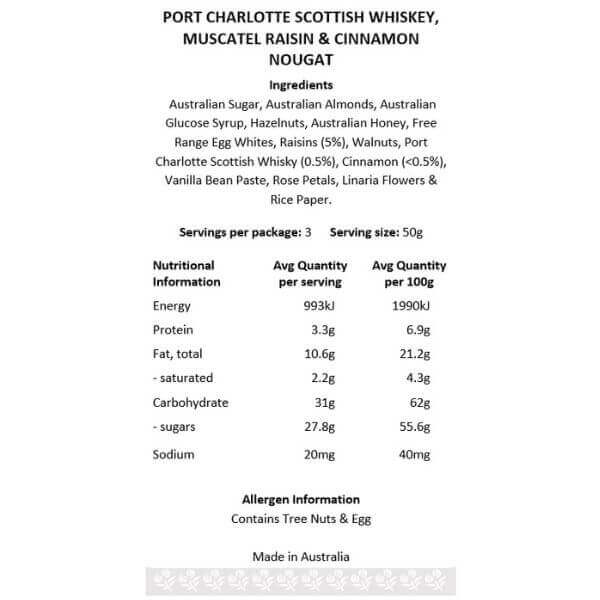 Port Charlotte Scottish Whisky, Muscatel Raisin & Cinnamon Nougat 150g