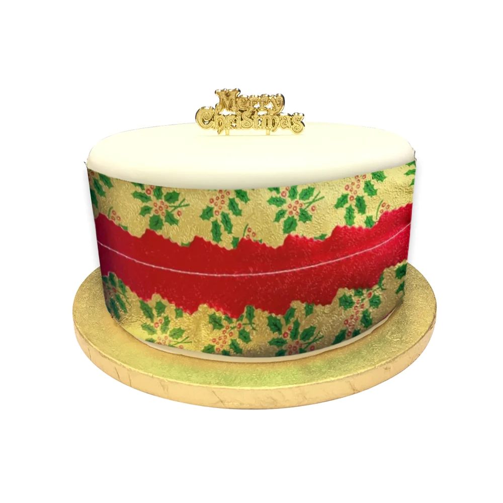 Holly Print Christmas Cake Frill