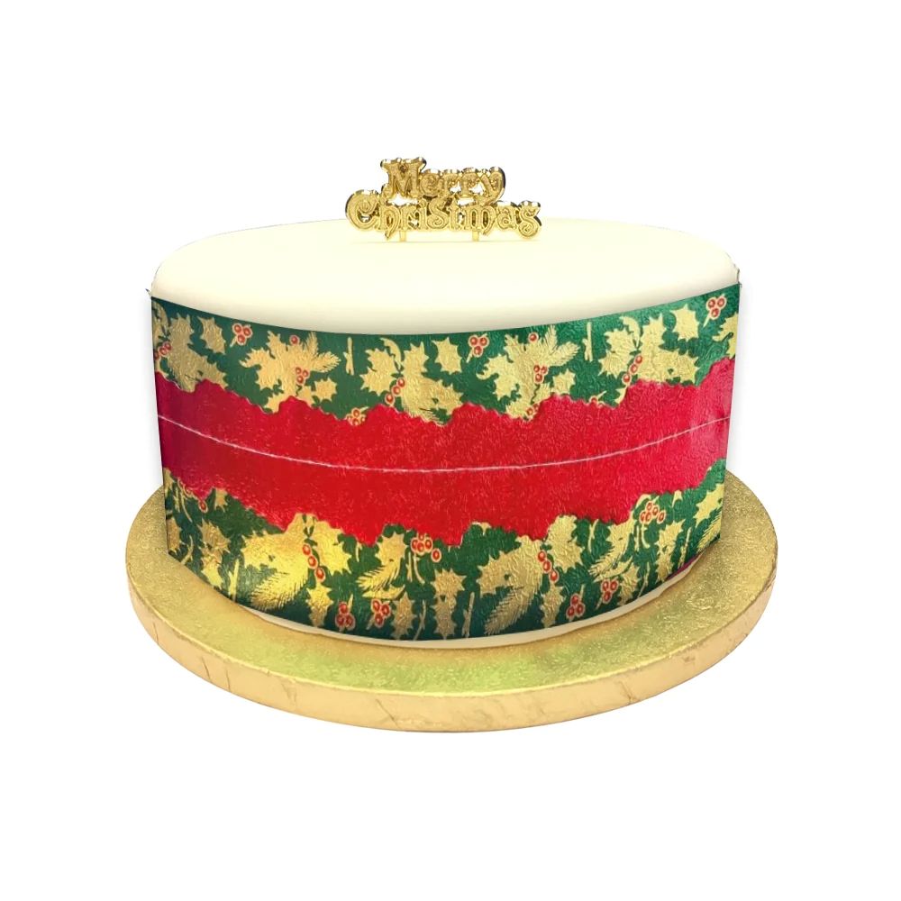 Holly Print Christmas Cake Frill