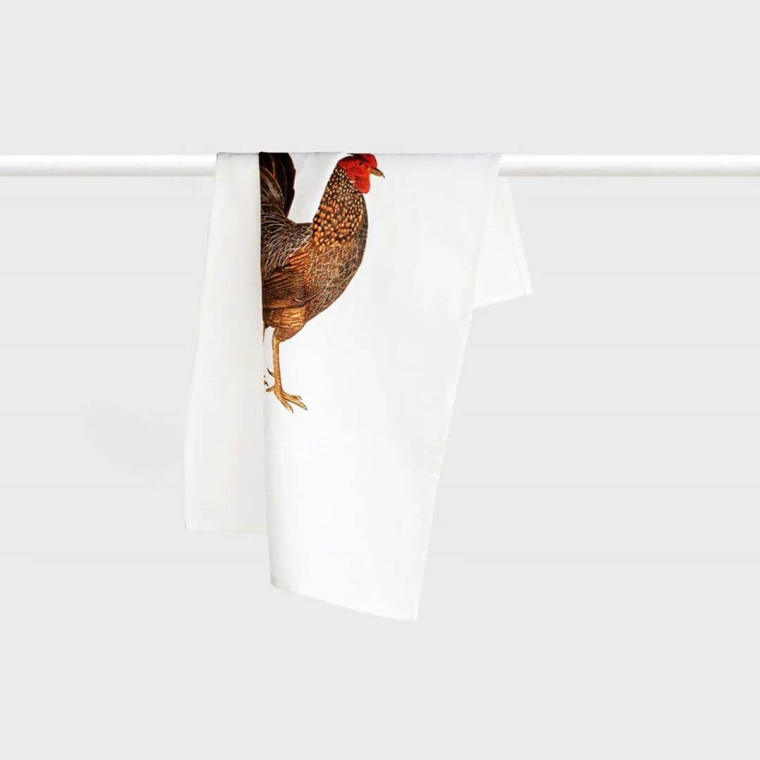 Father Rabbit Rooster Linen Tea Towel