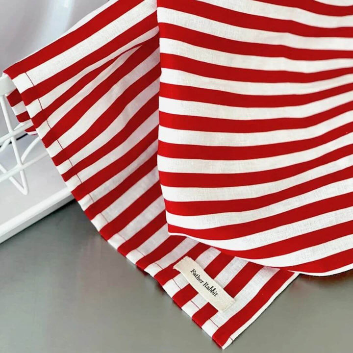 Father Rabbit French Nautical Stripe Linen Tea Towel Red