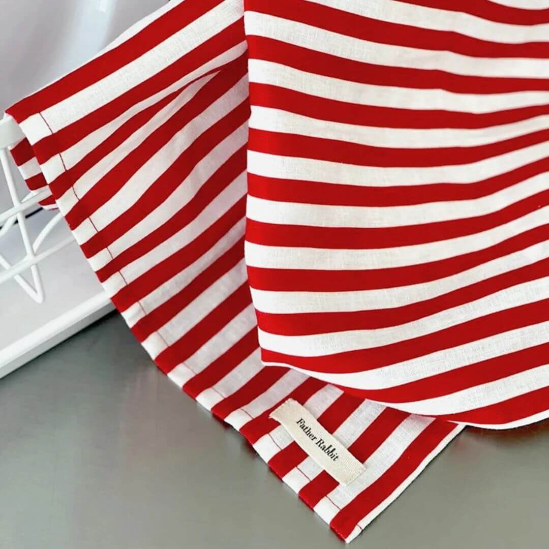 Father Rabbit French Nautical Stripe Linen Tea Towel Red