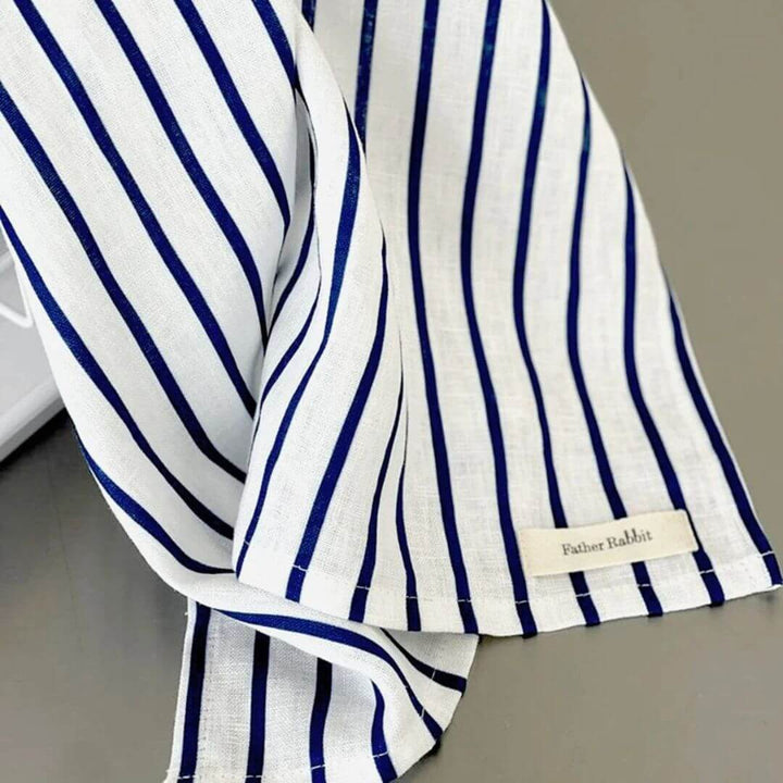 Father Rabbit French Nautical Stripe Linen Tea Towel Navy