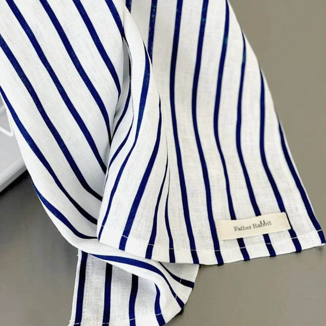 Father Rabbit French Nautical Stripe Linen Tea Towel Navy