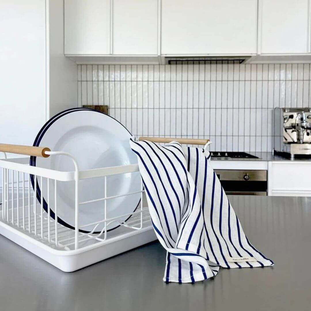 Father Rabbit French Nautical Stripe Linen Tea Towel Navy