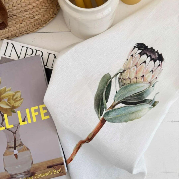 Father Rabbit Protea Linen Tea Towel