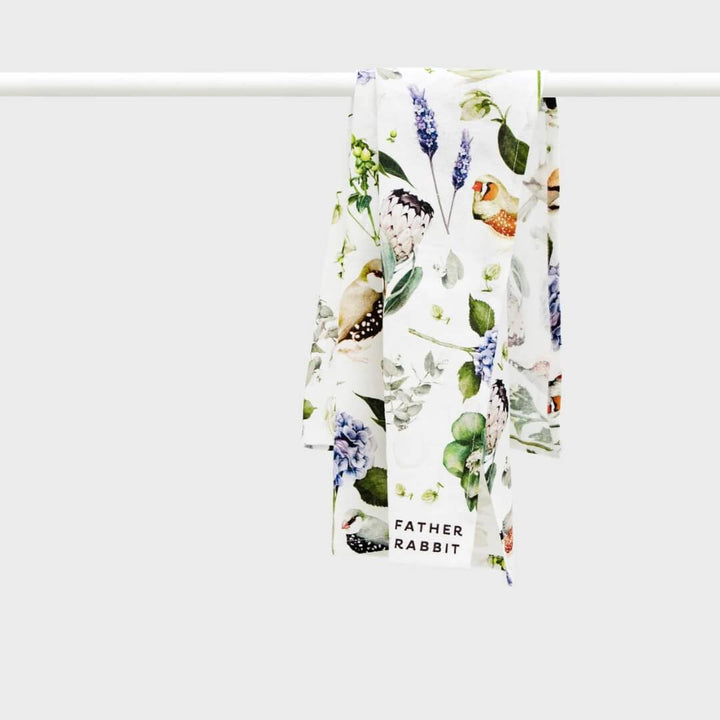 Father Rabbit Linen Tea Towel Botanica Cream