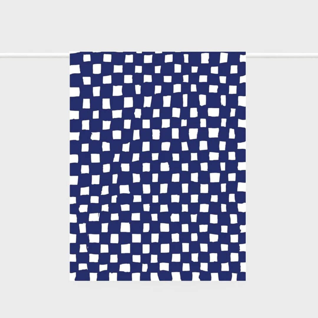 Lettuce Hand-drawn Checkers Linen Tea Towel