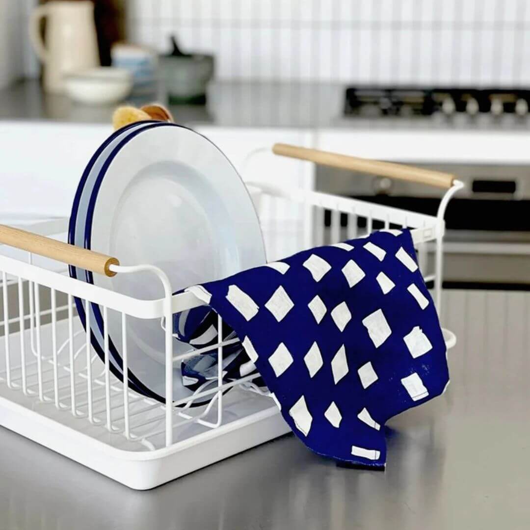 Lettuce Hand-drawn Checkers Linen Tea Towel