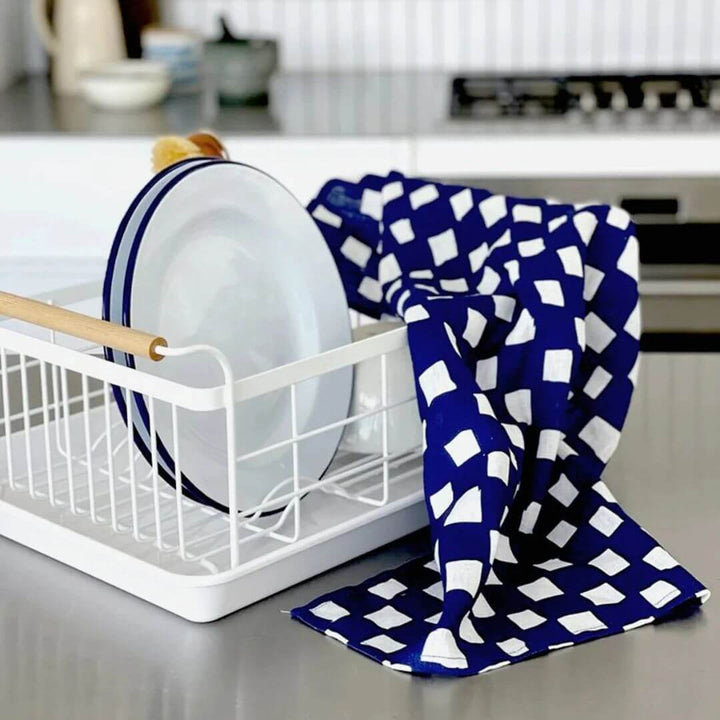 Lettuce Hand-drawn Checkers Linen Tea Towel
