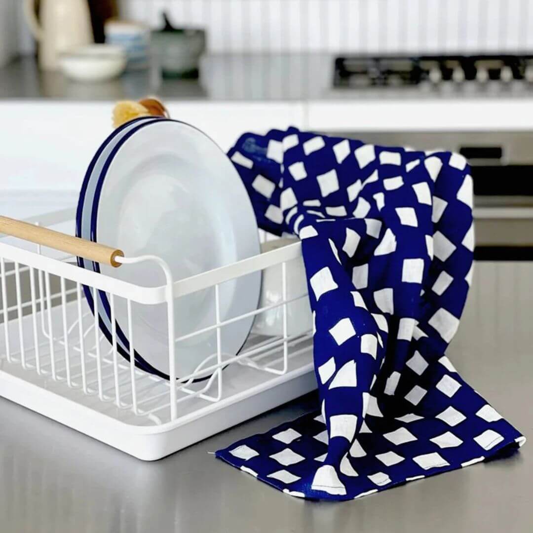 Lettuce Hand-drawn Checkers Linen Tea Towel
