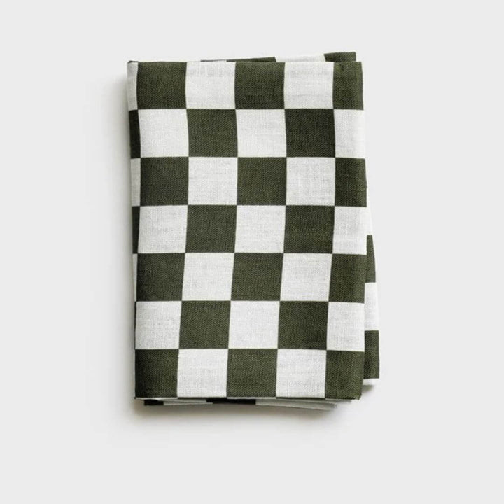 Lettuce Micro Checkers Linen Tea Towel