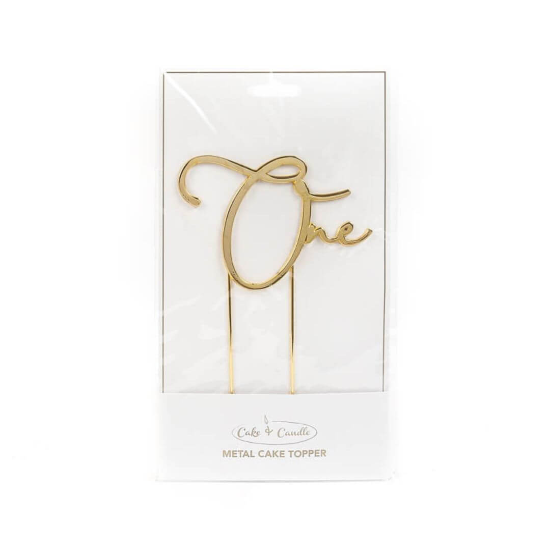 'One' Cake Topper Gold Metal Italics