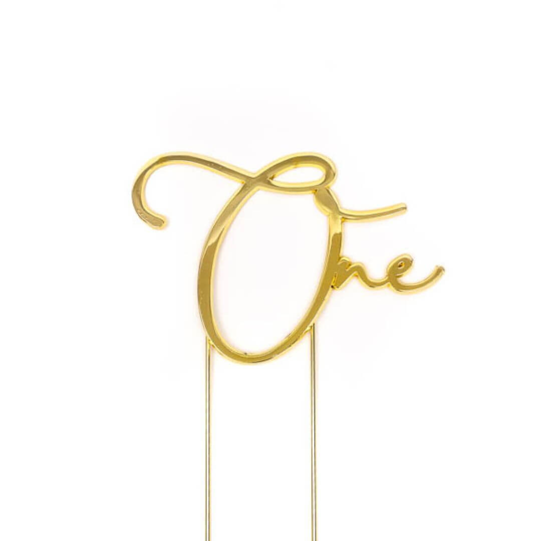 'One' Cake Topper Gold Metal Italics