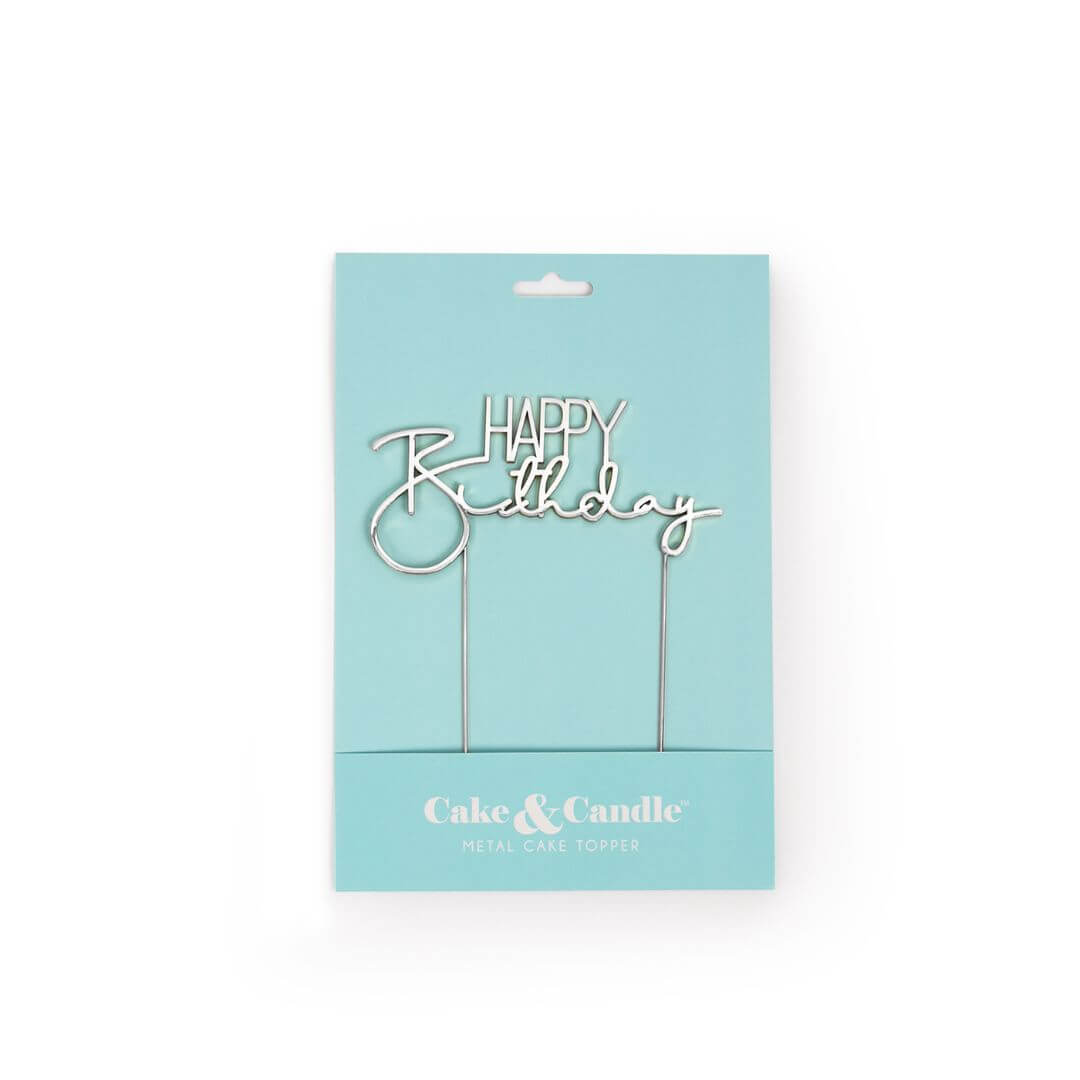 'Happy Birthday' Cake Topper Silver Capitals & Italics