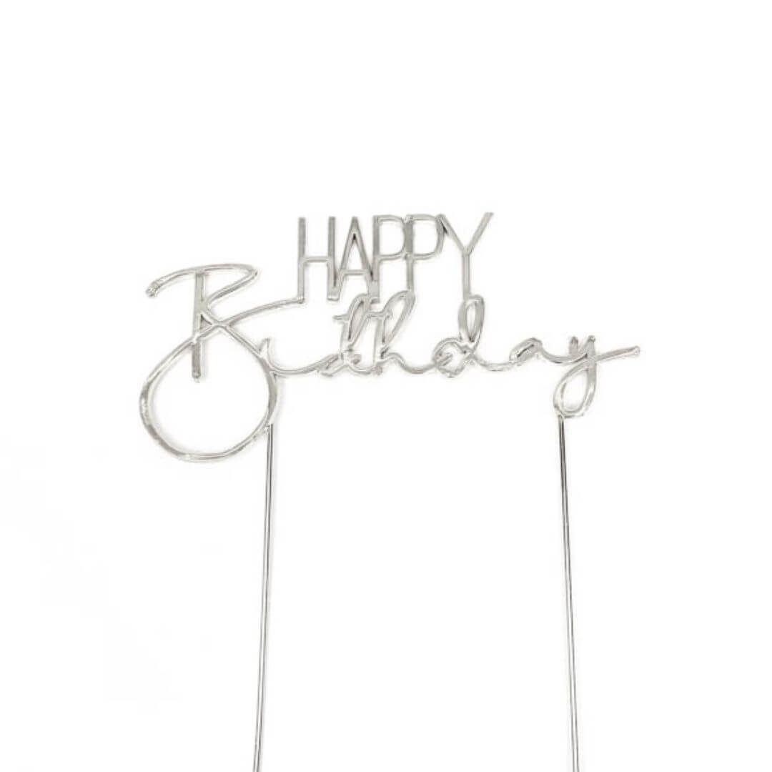 'Happy Birthday' Cake Topper Silver Capitals & Italics