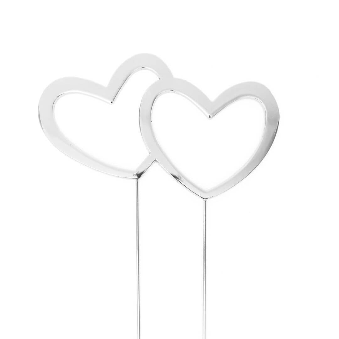 Double Heart Silver Metal Cake Topper