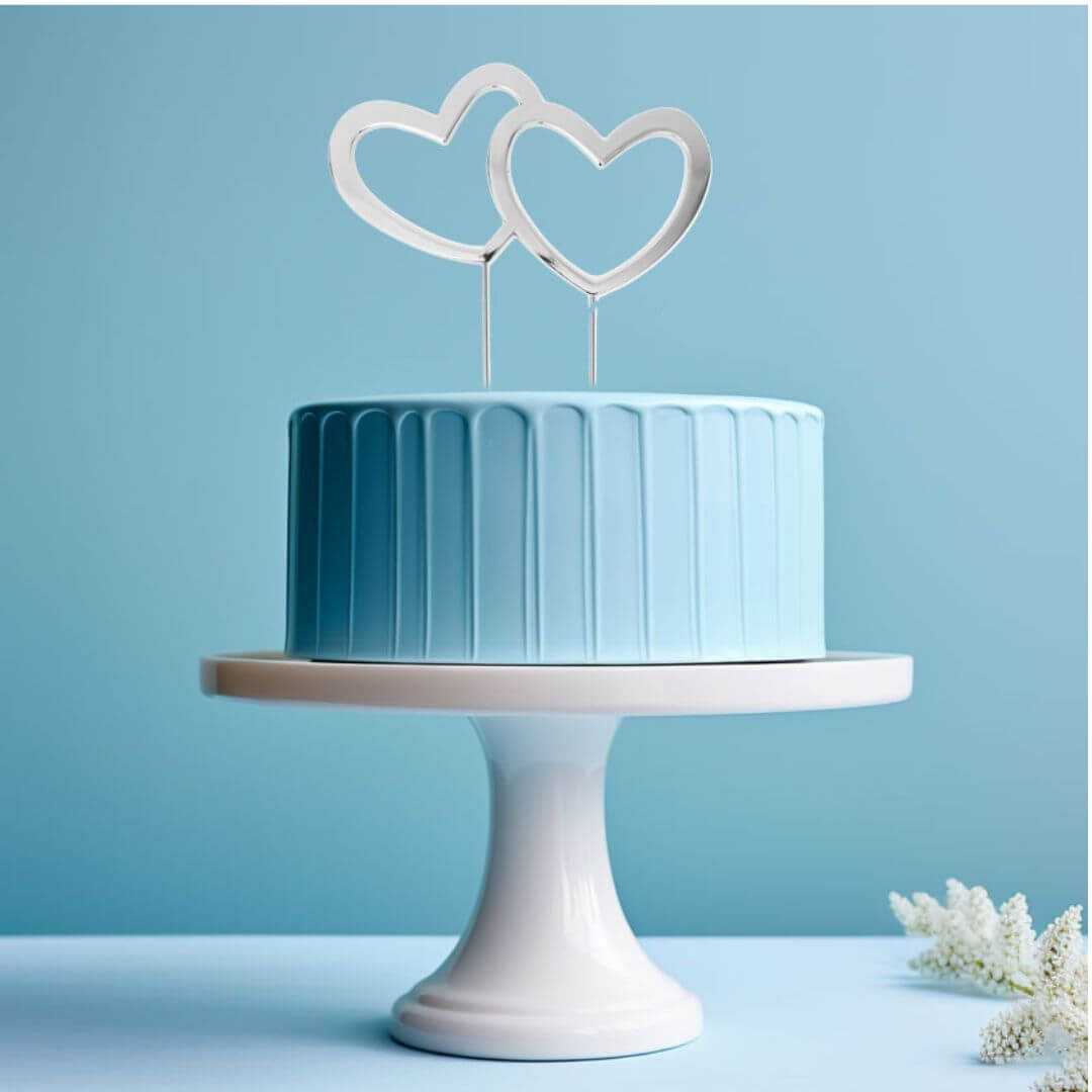 Double Heart Silver Metal Cake Topper