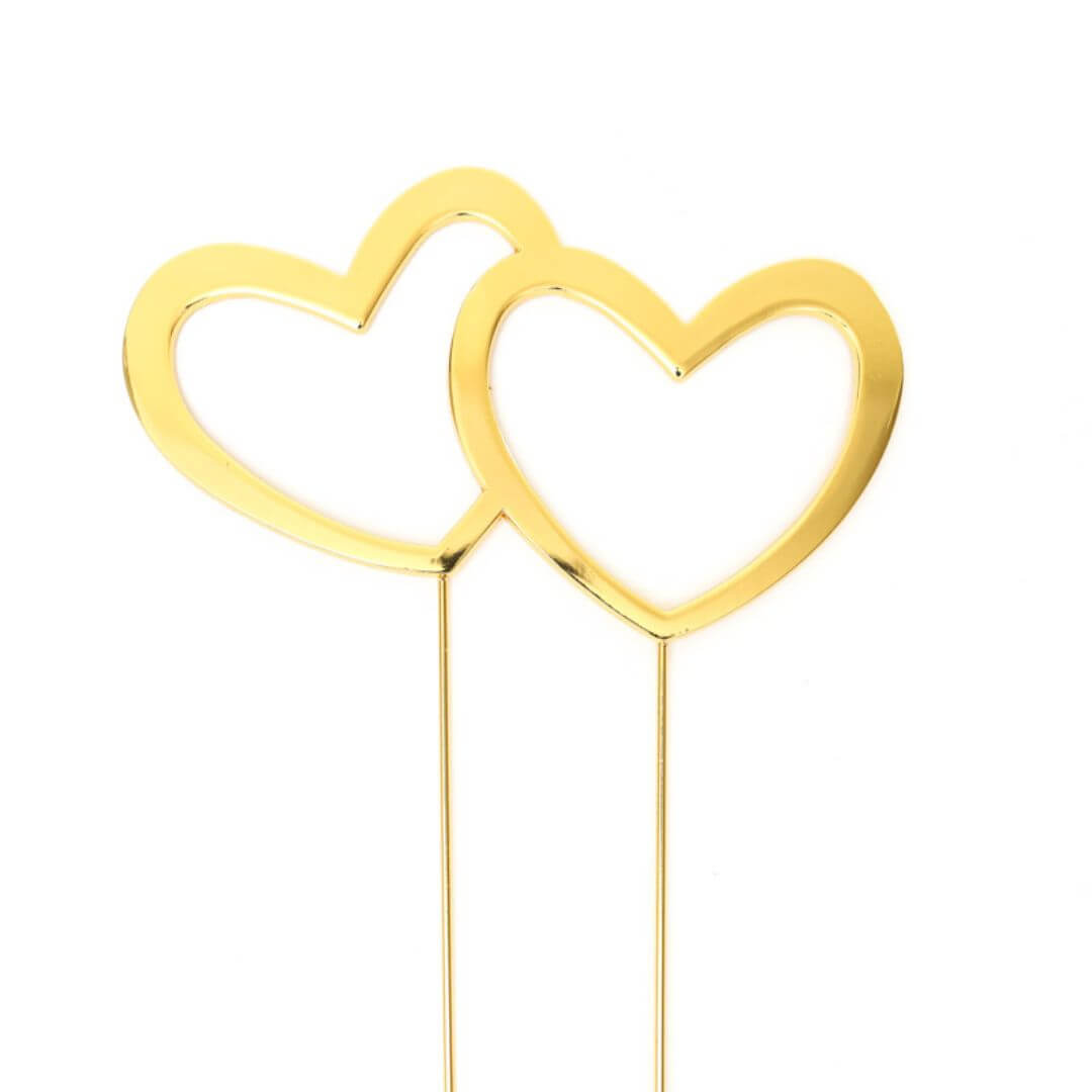 Double Heart Gold Plated Cake Topper