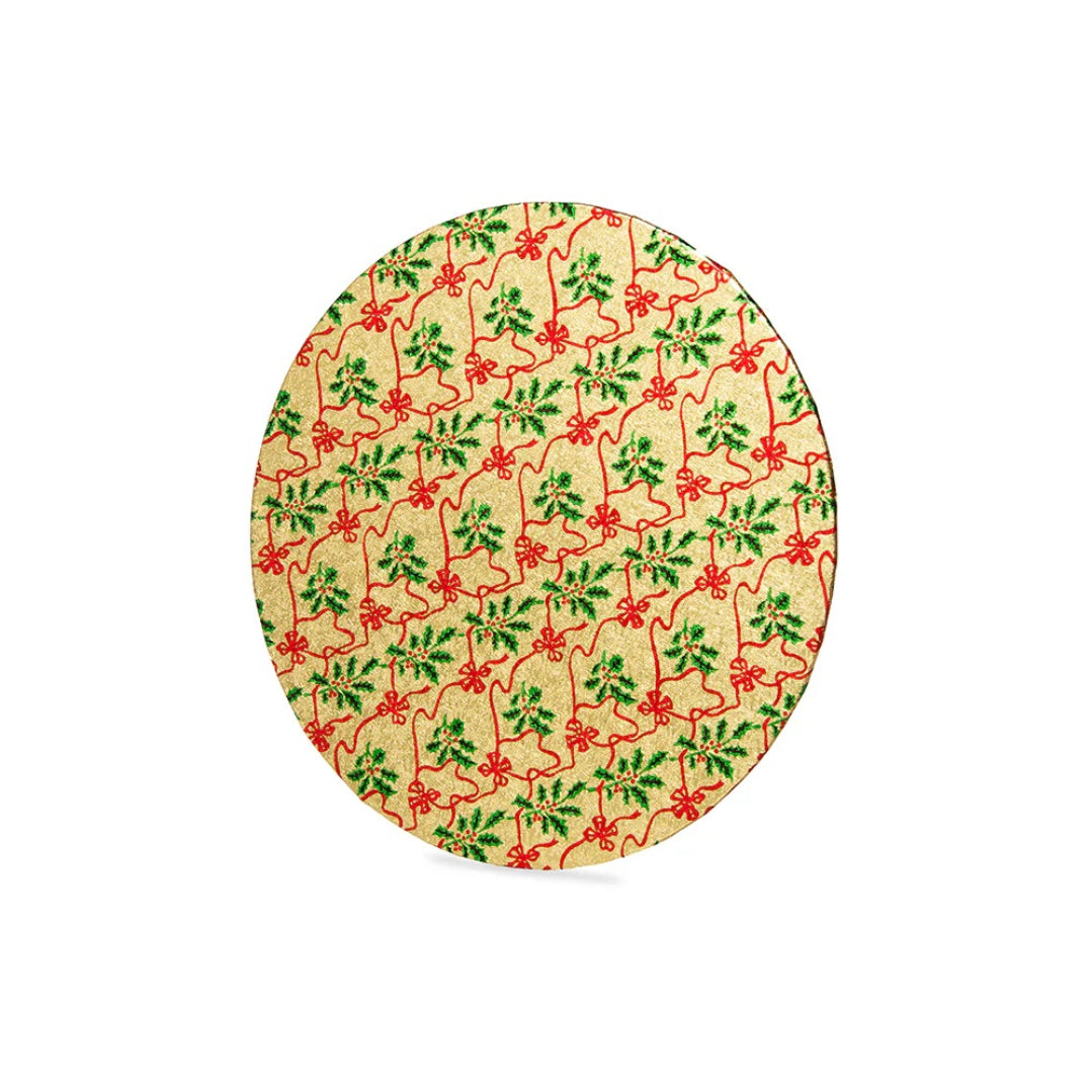 Red Holly Print Cake Board 10in