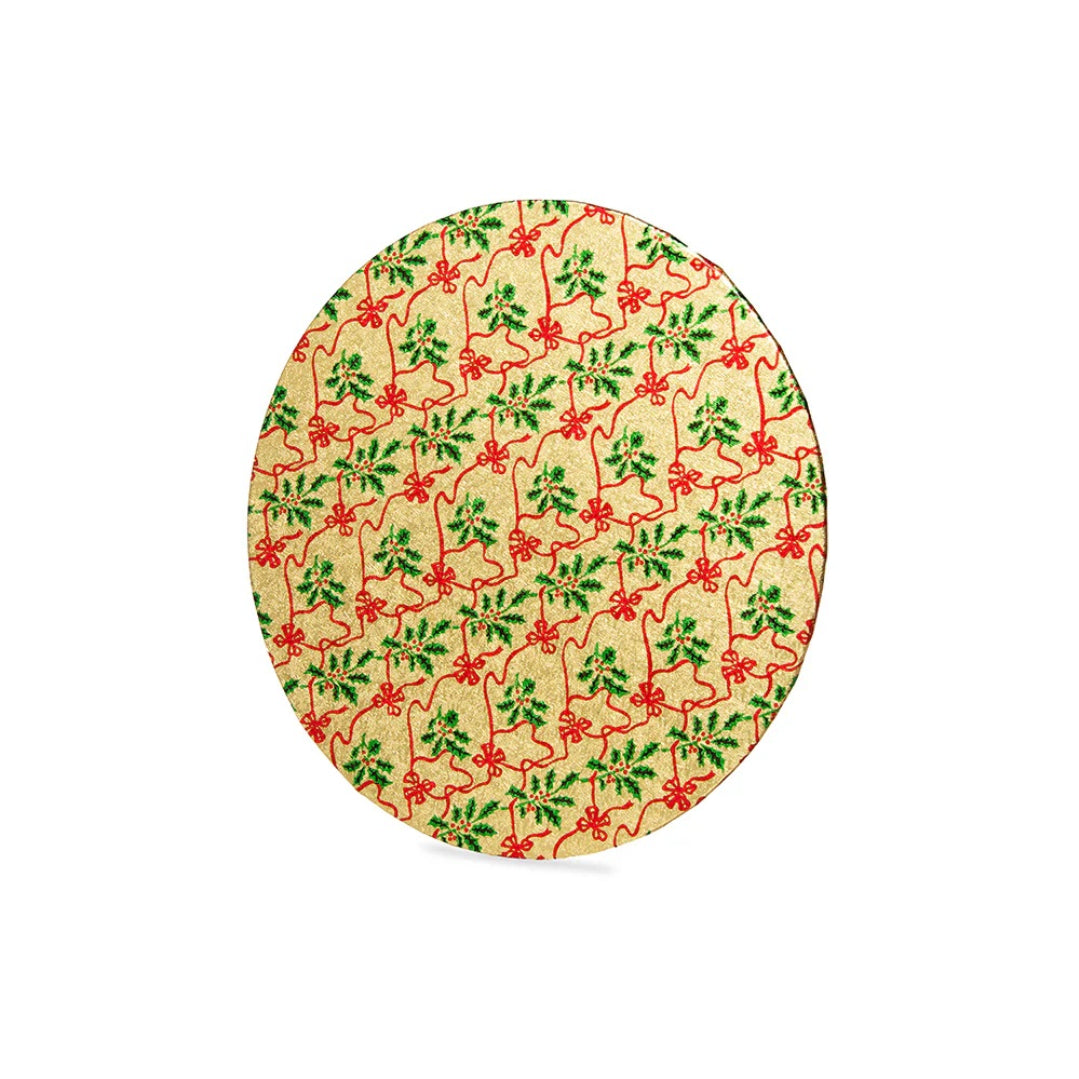 Red Holly Print Cake Board 10in