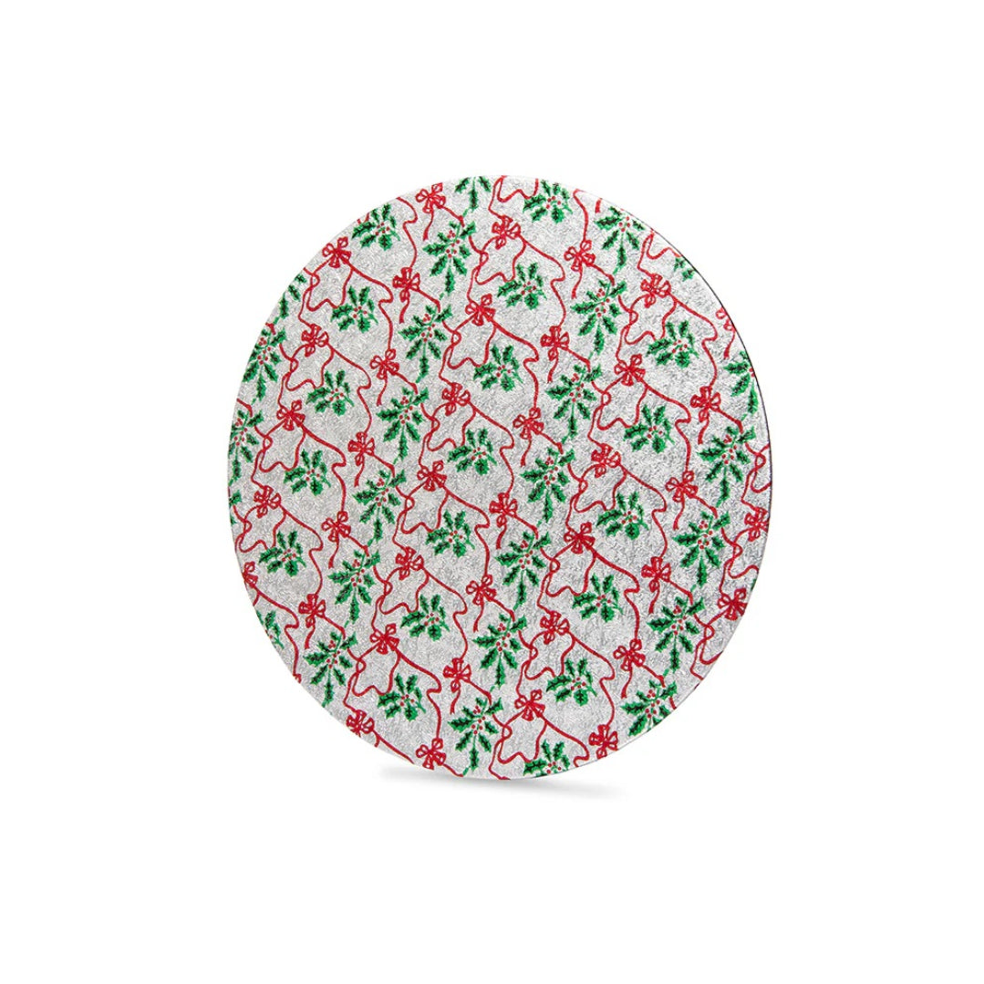 Red Holly Print Cake Board 10in