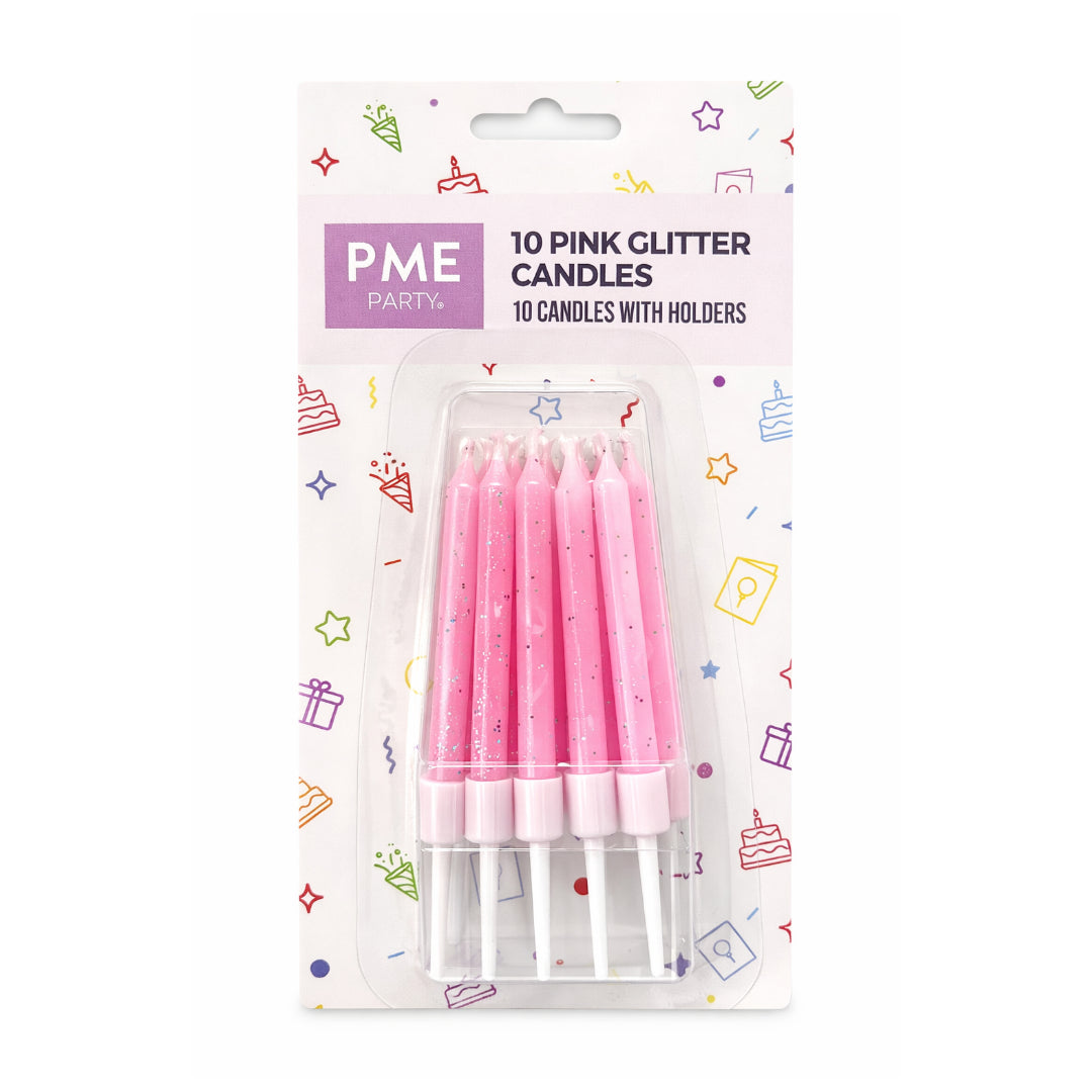 PME Glitter Candles with Holders 10pk