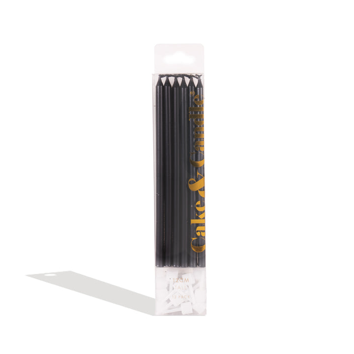 Tall Black Cake Candles 12cm